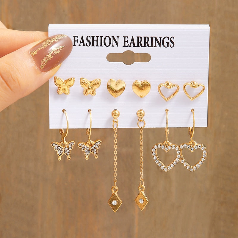 Elegant Gold Color Pearl Hoop Earrings Set