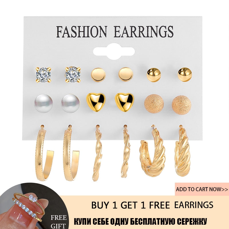 Elegant Gold Color Pearl Hoop Earrings Set