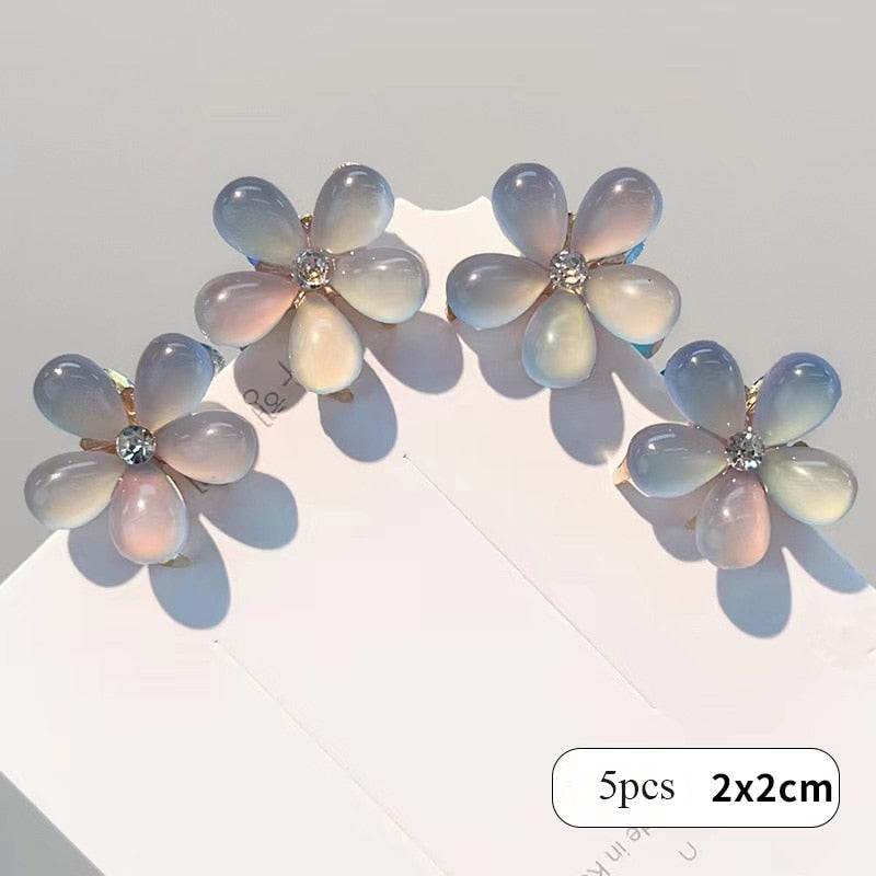 5pcs Vintage Double Sided Crystal Flower Hair Clips