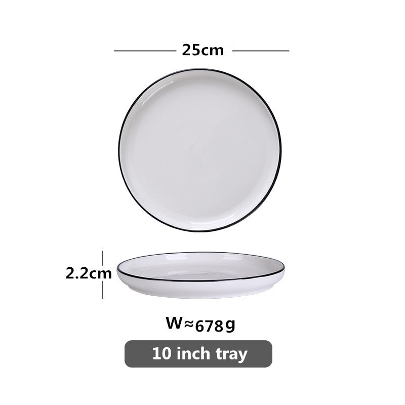 White With Black Edge Dinner 1pcs