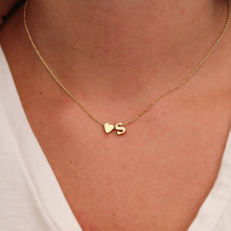 Custom Dainty Heart Initial Necklace