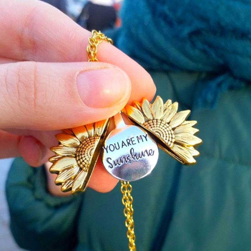 You Are My Sunshine Sunflower Locket Necklace