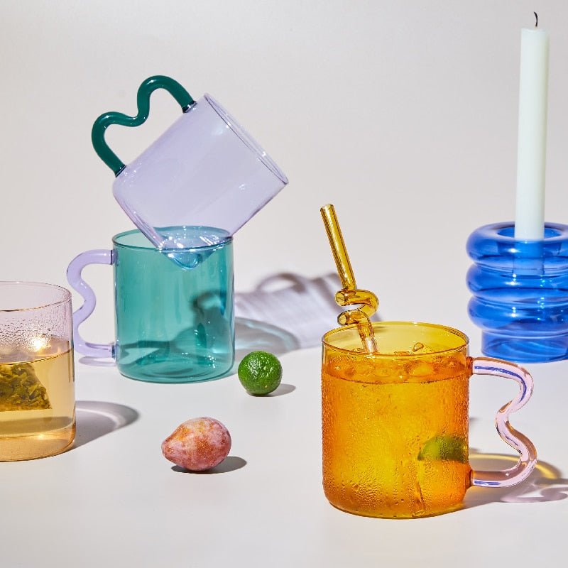 Modern Art Colored Glass Mugs & Straws